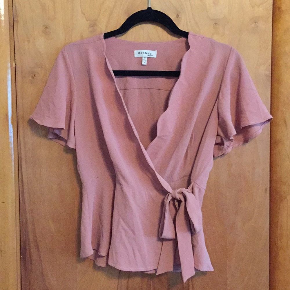 Scalloped Neck Tie Front Monteau Blouse